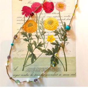 CAROLEE Beaded Turquoise Pearl Floral Gold Necklace